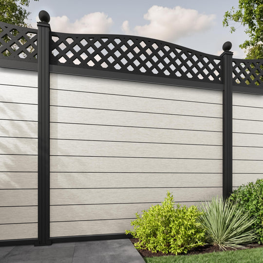 Fusion High Wave Fence Panel - Light Stone - with our aluminium posts