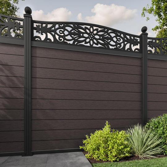Fusion Windsor Curved Top Fence Panel - Mid Brown - with our aluminium posts