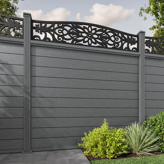 Fusion Windsor Curved Top Fence Panel - Mid Grey - with our composite posts