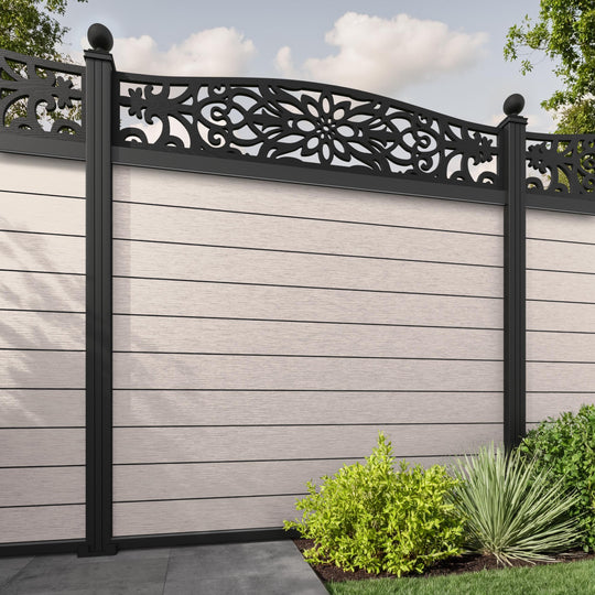 Fusion Windsor Curved Top Fence Panel - Mid Stone - with our aluminium posts
