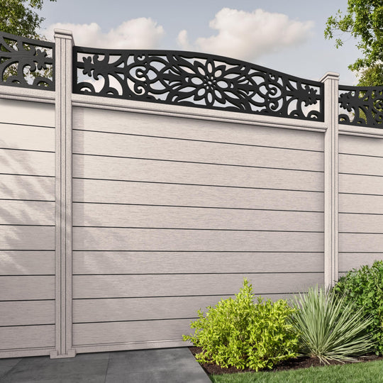 Fusion Windsor Curved Top Fence Panel - Mid Stone - with our composite posts