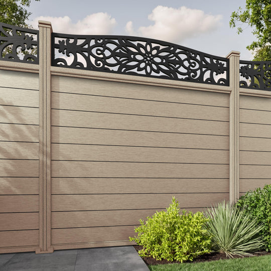 Fusion Windsor Curved Top Fence Panel - Light Oak - with our composite posts