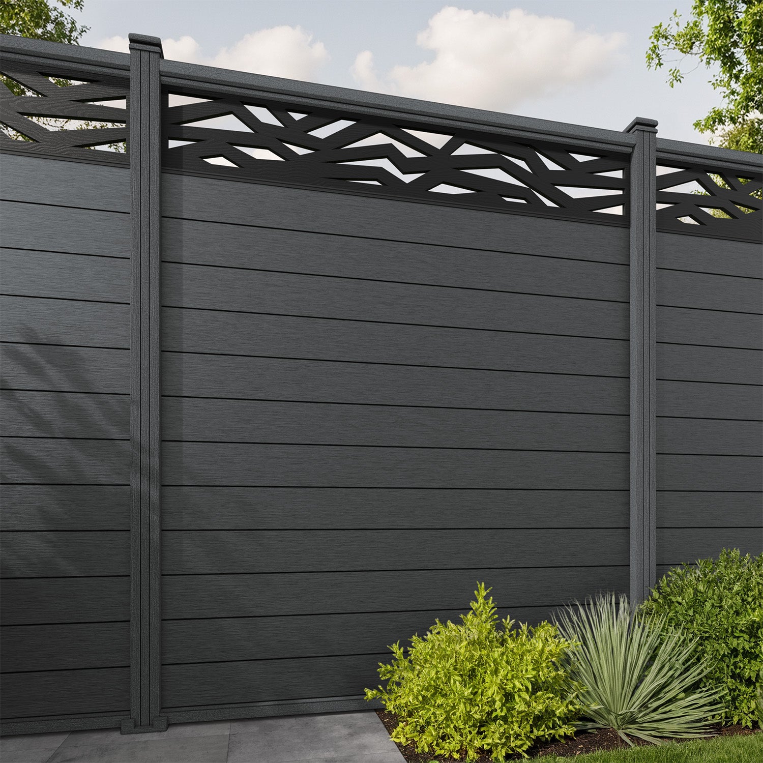 Fusion Zenith Fence Panel - Dark Grey - with our composite posts