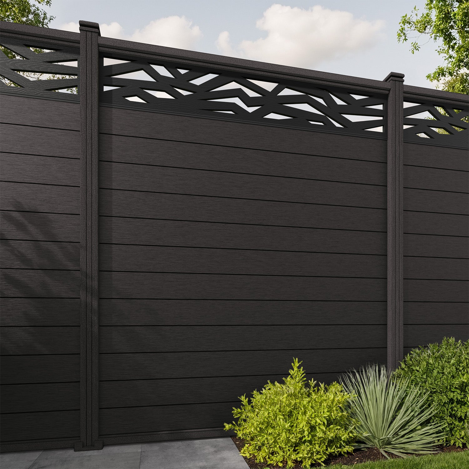 Fusion Zenith Fence Panel - Dark Oak - with our composite posts