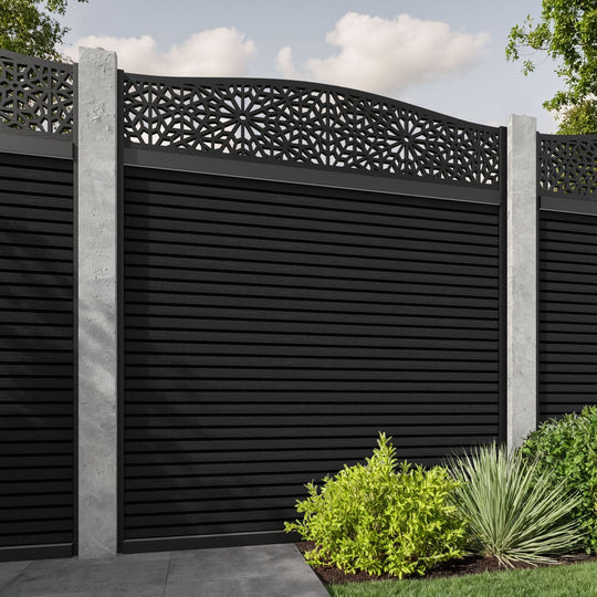 Hudson Alnara Curved Top Fence Panel - Black - for existing concrete posts