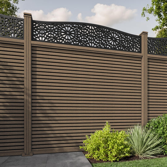 Hudson Alnara Curved Top Fence Panel - Teak - with our composite posts