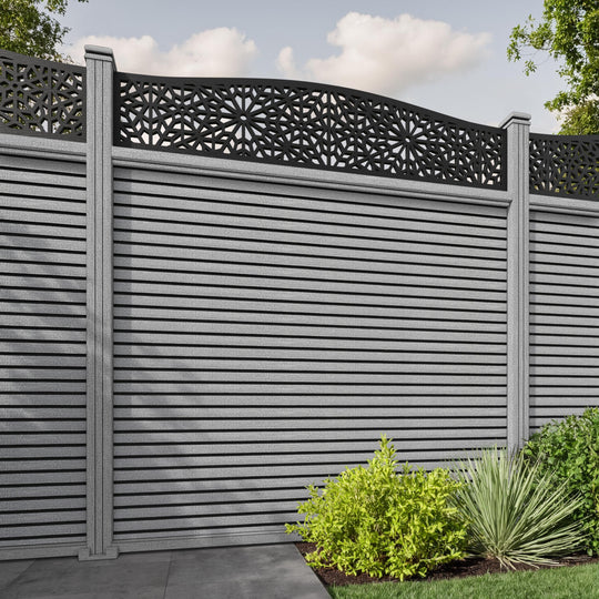 Hudson Alnara Curved Top Fence Panel - Light Grey - with our composite posts