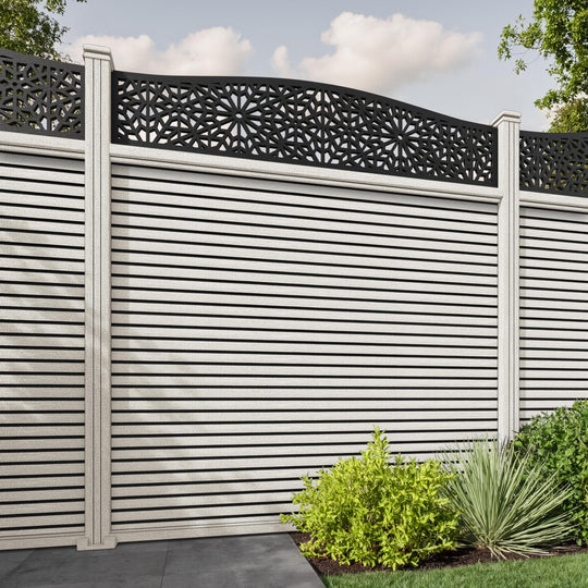 Hudson Alnara Curved Top Fence Panel - Light Stone - with our composite posts