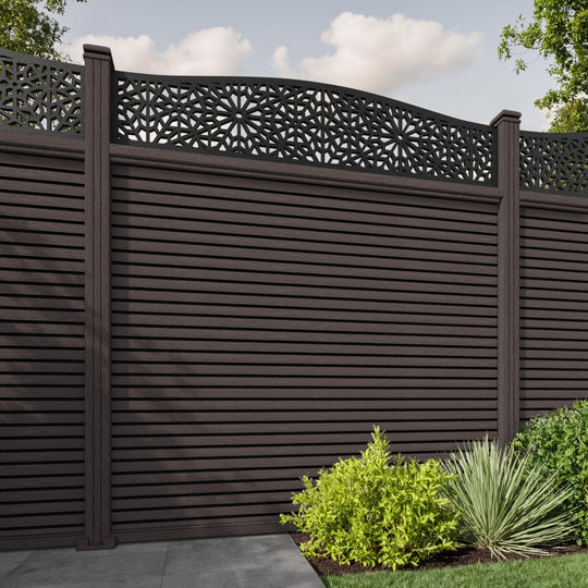 Hudson Alnara Curved Top Fence Panel - Mid Brown - with our composite posts