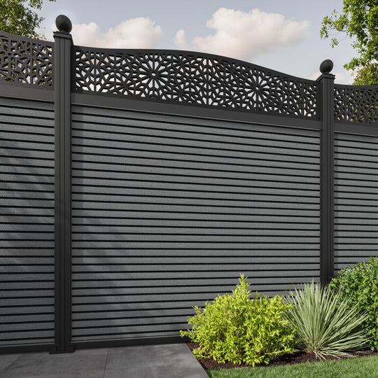 Hudson Alnara Curved Top Fence Panel - Mid Grey - with our aluminium posts