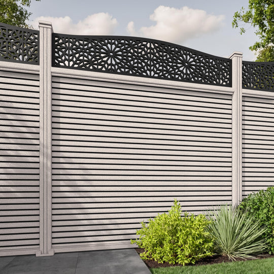 Hudson Alnara Curved Top Fence Panel - Mid Stone - with our composite posts