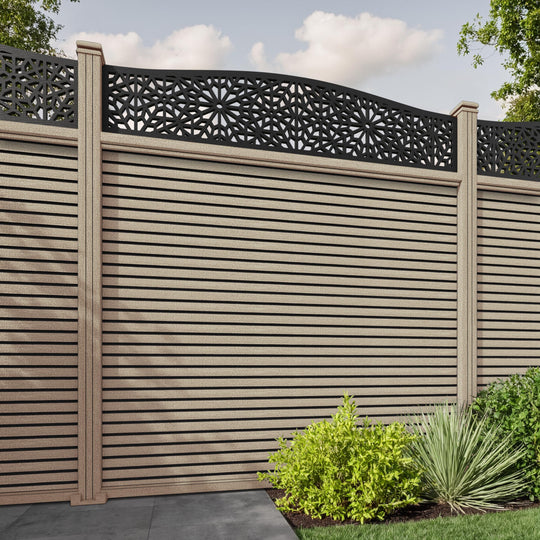 Hudson Alnara Curved Top Fence Panel - Light Oak - with our composite posts