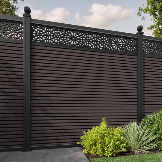 Hudson Alnara Fence Panel - Mid Brown - with our aluminium posts