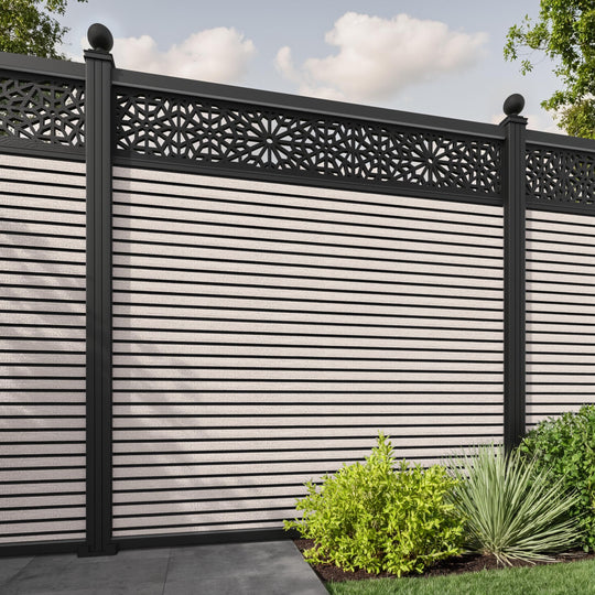 Hudson Alnara Fence Panel - Mid Stone - with our aluminium posts