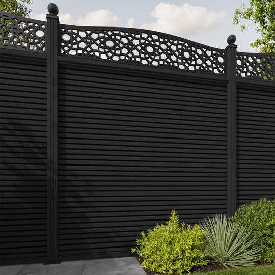 Hudson Ambar Curved Top Fence Panel - Black - with our composite posts