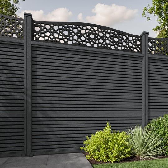 Hudson Ambar Curved Top Fence Panel - Dark Grey - with our composite posts