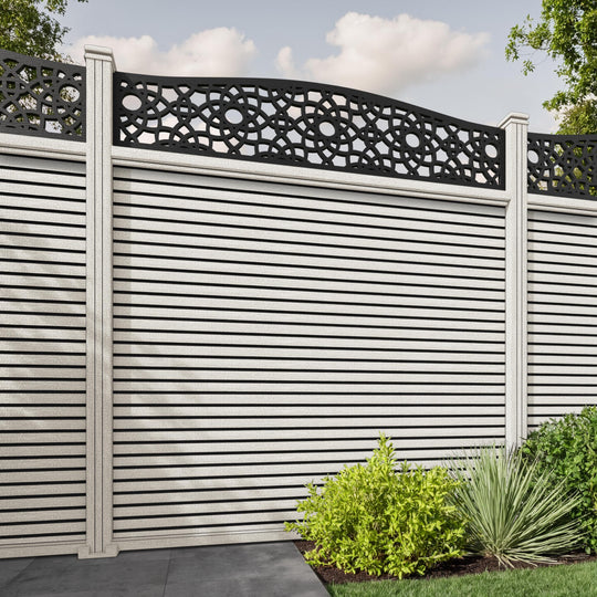 Hudson Ambar Curved Top Fence Panel - Light Stone - with our composite posts