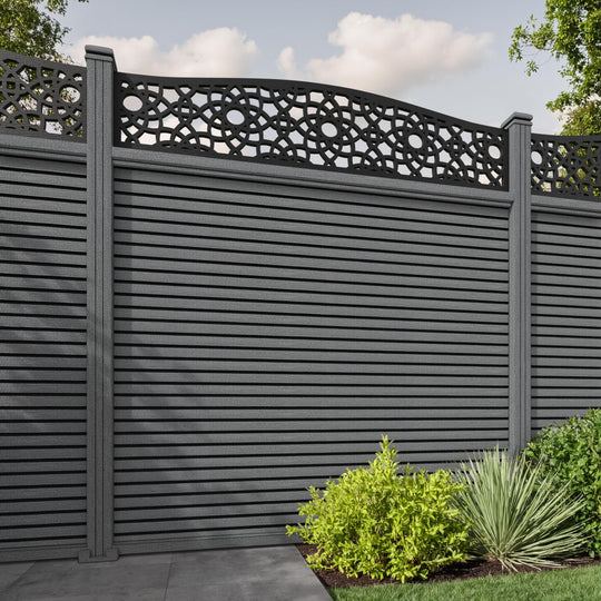 Hudson Ambar Curved Top Fence Panel - Mid Grey - with our composite posts