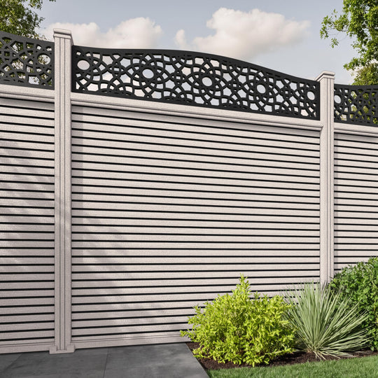 Hudson Ambar Curved Top Fence Panel - Mid Stone - with our composite posts