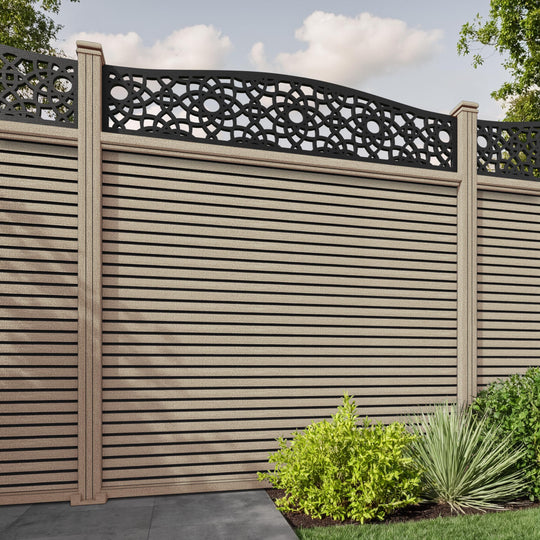 Hudson Ambar Curved Top Fence Panel - Light Oak - with our composite posts