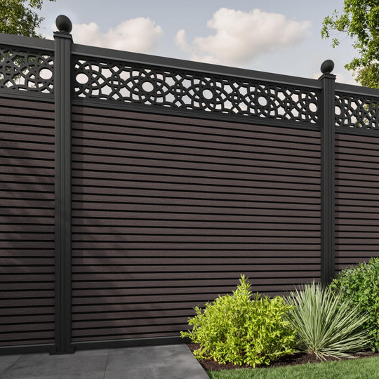 Hudson Ambar Fence Panel - Mid Brown - with our aluminium posts