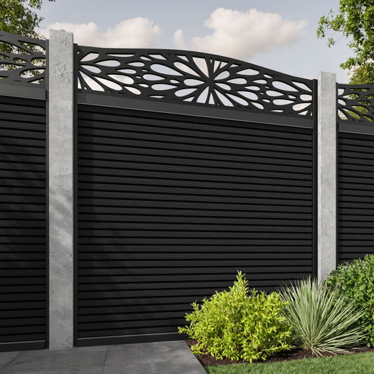 Hudson Blossom Curved Top Fence Panel - Black - for existing concrete posts