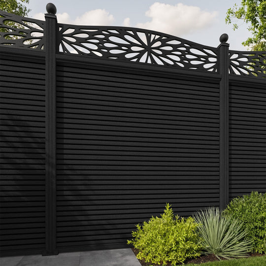 Hudson Blossom Curved Top Fence Panel - Black - with our composite posts