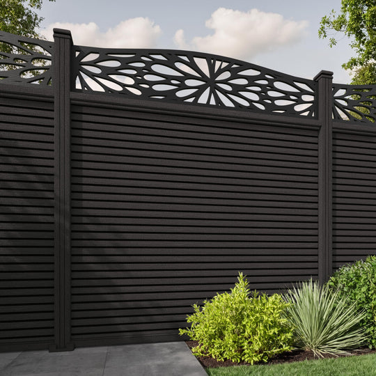 Hudson Blossom Curved Top Fence Panel - Dark Oak - with our composite posts