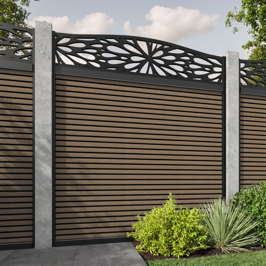 Hudson Blossom Curved Top Fence Panel - Teak - for existing concrete posts