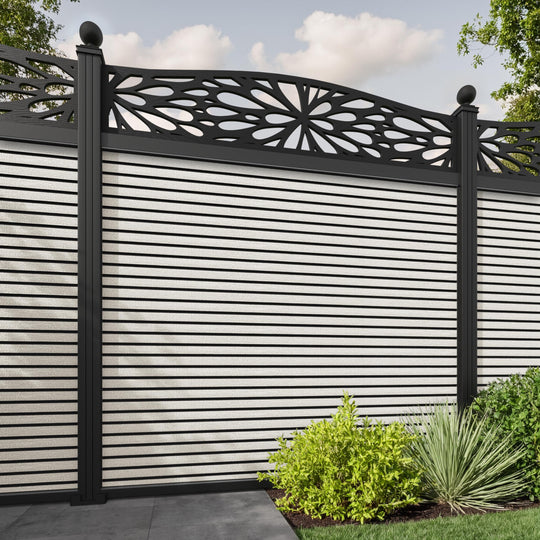 Hudson Blossom Curved Top Fence Panel - Light Stone - with our aluminium posts