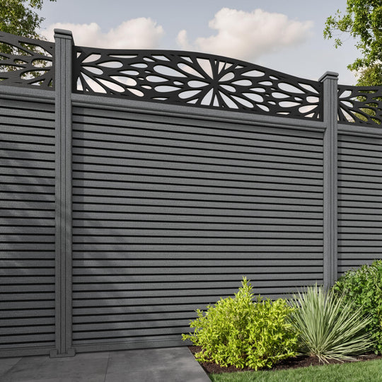 Hudson Blossom Curved Top Fence Panel - Mid Grey - with our composite posts