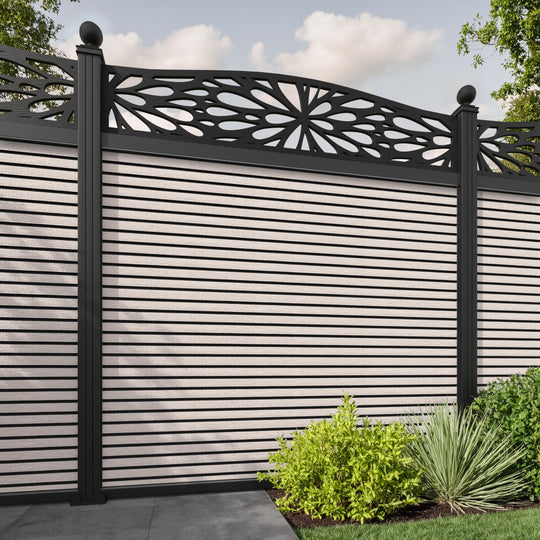 Hudson Blossom Curved Top Fence Panel - Mid Stone - with our aluminium posts