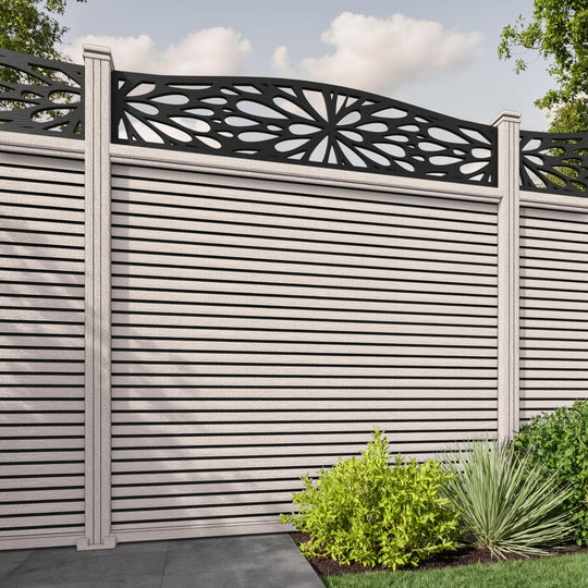 Hudson Blossom Curved Top Fence Panel - Mid Stone - with our composite posts