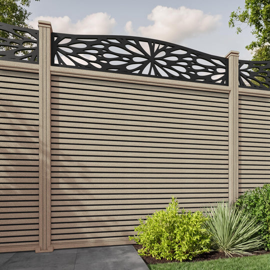 Hudson Blossom Curved Top Fence Panel - Light Oak - with our composite posts