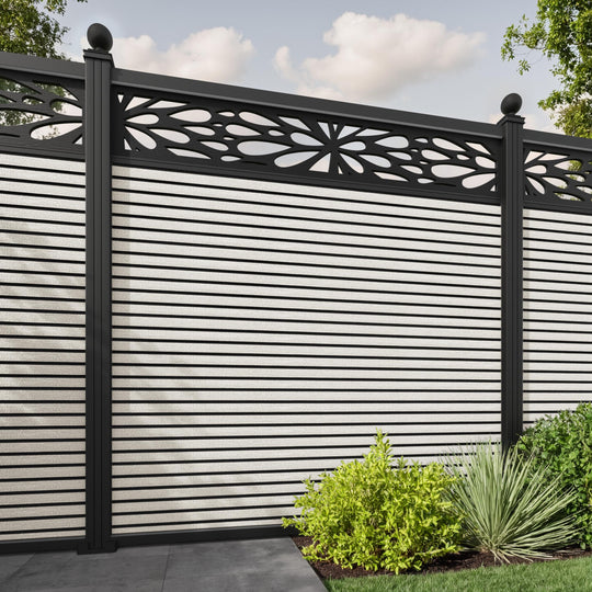 Hudson Blossom Fence Panel - Light Stone - with our aluminium posts