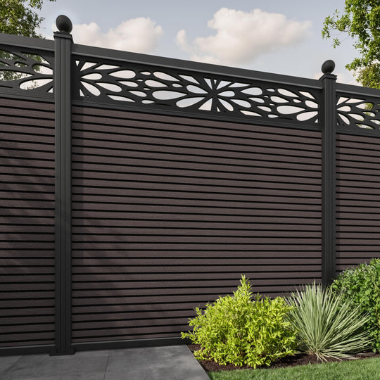 Hudson Blossom Fence Panel - Mid Brown - with our aluminium posts