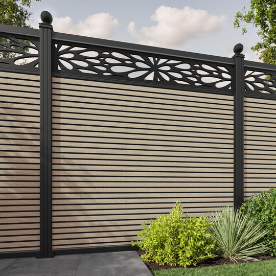 Hudson Blossom Fence Panel - Light Oak - with our aluminium posts