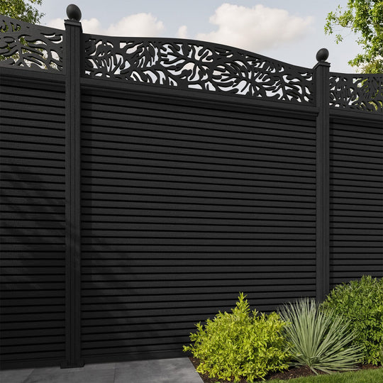 Hudson Botanic Curved Top Fence Panel - Black - with our composite posts