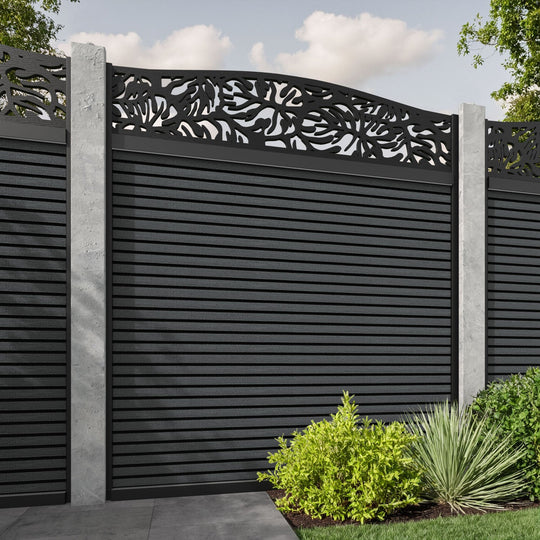 Hudson Botanic Curved Top Fence Panel - Dark Grey - for existing concrete posts