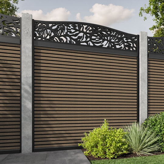Hudson Botanic Curved Top Fence Panel - Teak - for existing concrete posts