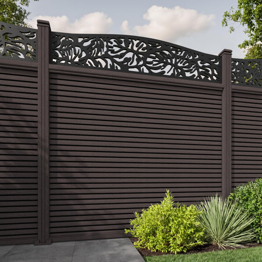 Hudson Botanic Curved Top Fence Panel - Mid Brown - with our composite posts