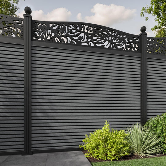 Hudson Botanic Curved Top Fence Panel - Mid Grey - with our aluminium posts
