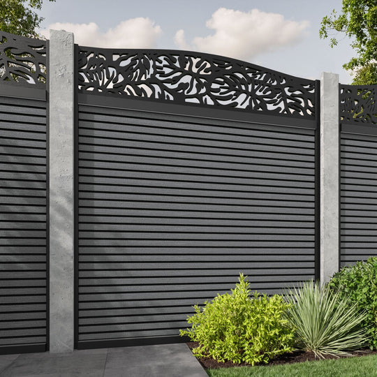 Hudson Botanic Curved Top Fence Panel - Mid Grey - for existing concrete posts