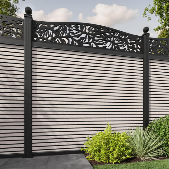 Hudson Botanic Curved Top Fence Panel - Mid Stone - with our aluminium posts