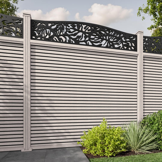 Hudson Botanic Curved Top Fence Panel - Mid Stone - with our composite posts