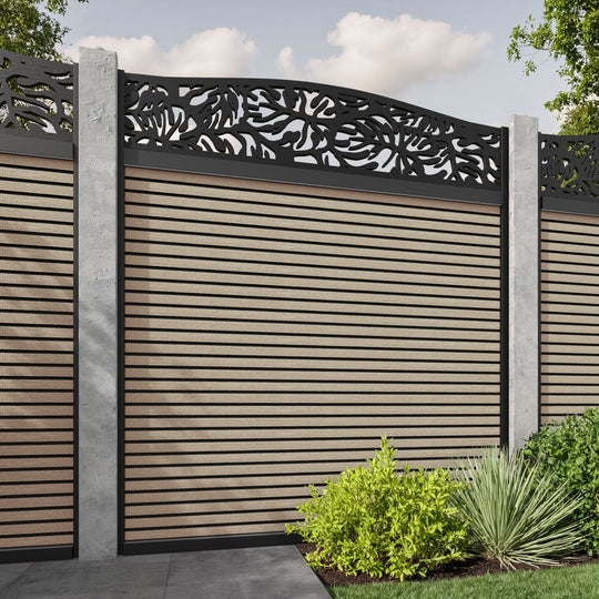 Hudson Botanic Curved Top Fence Panel - Light Oak - for existing concrete posts