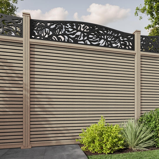 Hudson Botanic Curved Top Fence Panel - Light Oak - with our composite posts