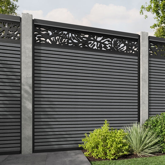Hudson Botanic Fence Panel - Mid Grey - for existing concrete posts