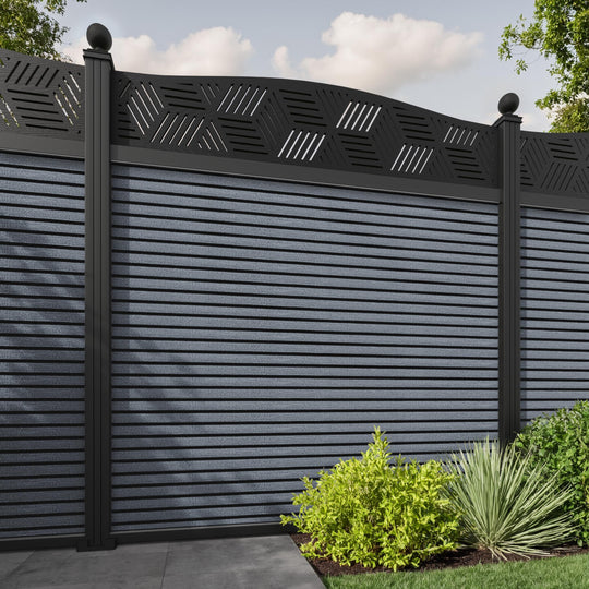 Hudson Cubed Curved Top Fence Panel - Anthracite - with our aluminium posts