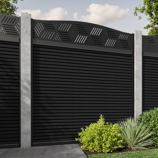 Hudson Cubed Curved Top Fence Panel - Black - for existing concrete posts